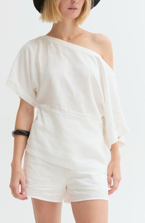 One Shoulder Linen Blend Top