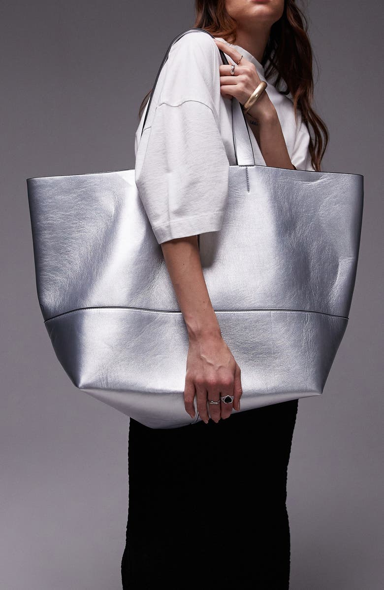 Topshop Tink Metallic Tote Bag, Alternate, color,