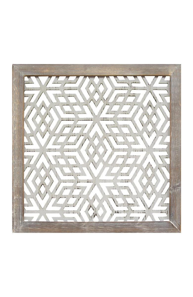 STRATTON HOME DECOR Distressed Grey Framed Laser-Cut Wall Decor, Main, color,