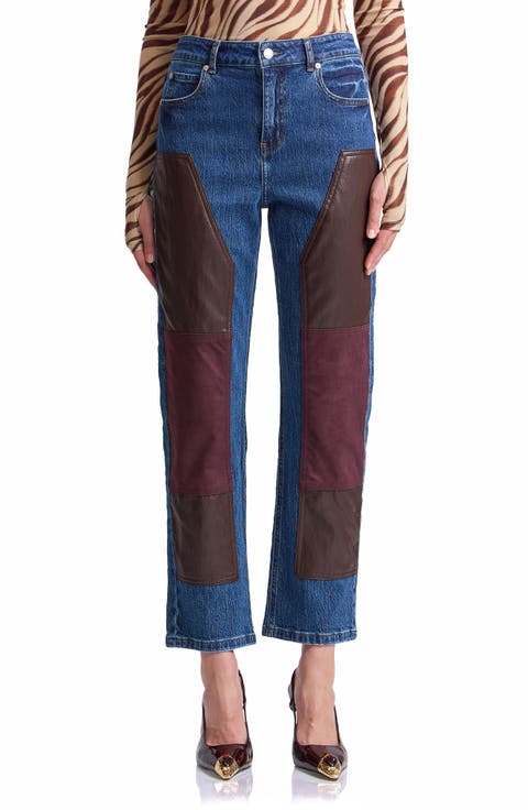 Mixed Media Panel Straight Leg Jeans