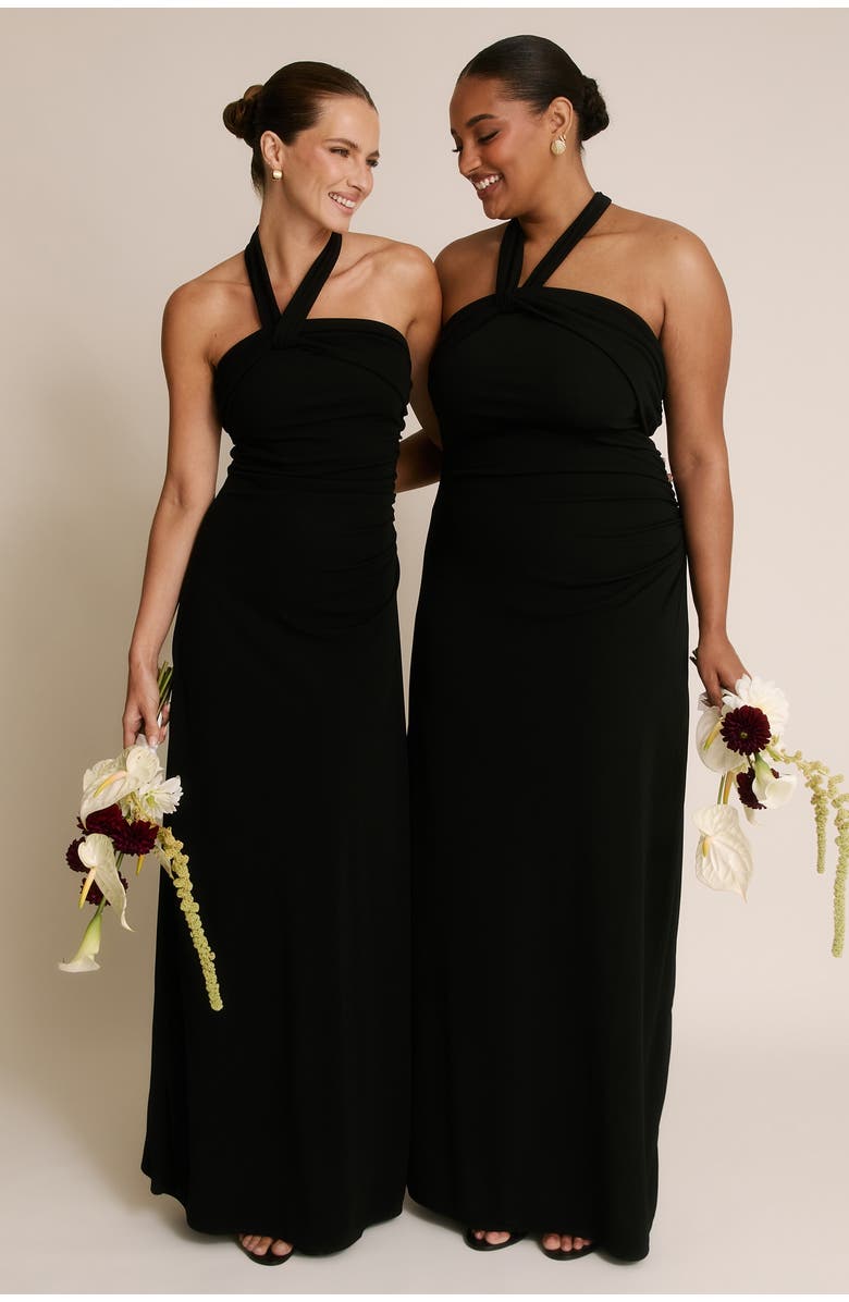 Six Stories Halter Neck Stretch Bridesmaid Dress, Alternate, color, Black