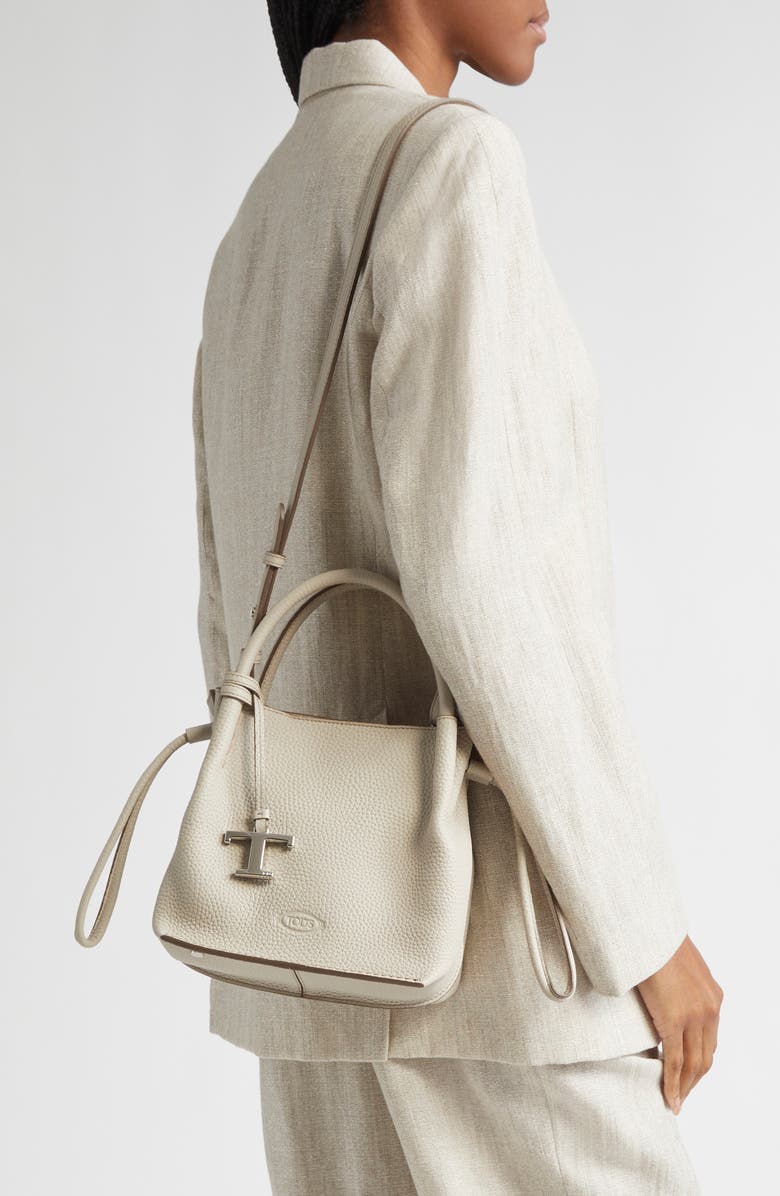 Tod's Small Buz Leather Bucket Bag, Alternate, color, Mastice