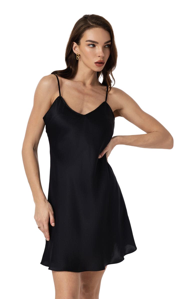 SILKSILKY Pure Silk Nightgown Slip Dress, Alternate, color, Black