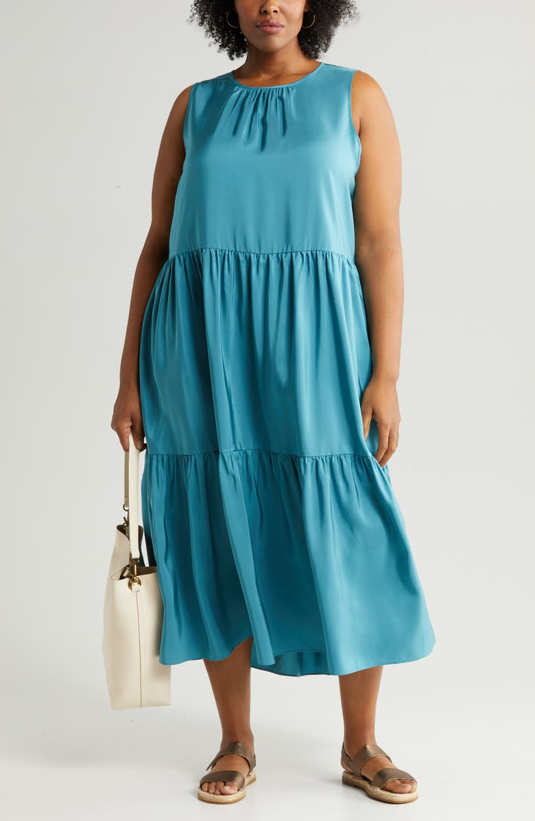 Eileen Fisher Tiered Silk Dress, Main, color, 