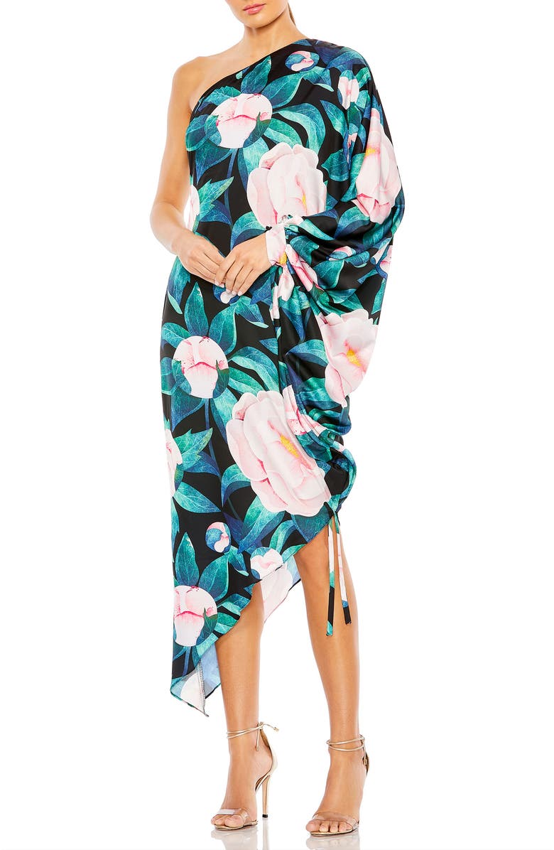Mac Duggal Floral One Shoulder Dress, Main, color, Black Multi