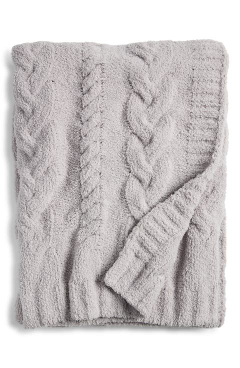 Feather Cable Knit Throw Blanket