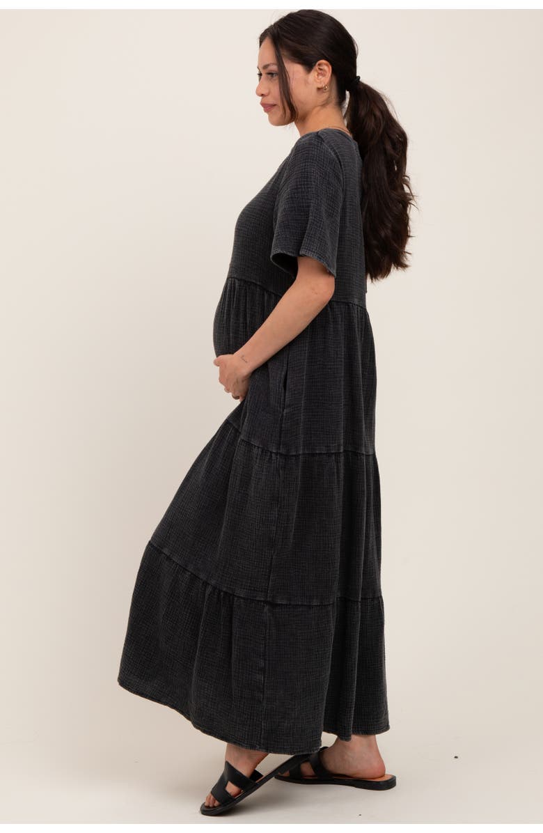 PinkBlush Button Front Tiered Maxi Dress, Alternate, color, Black