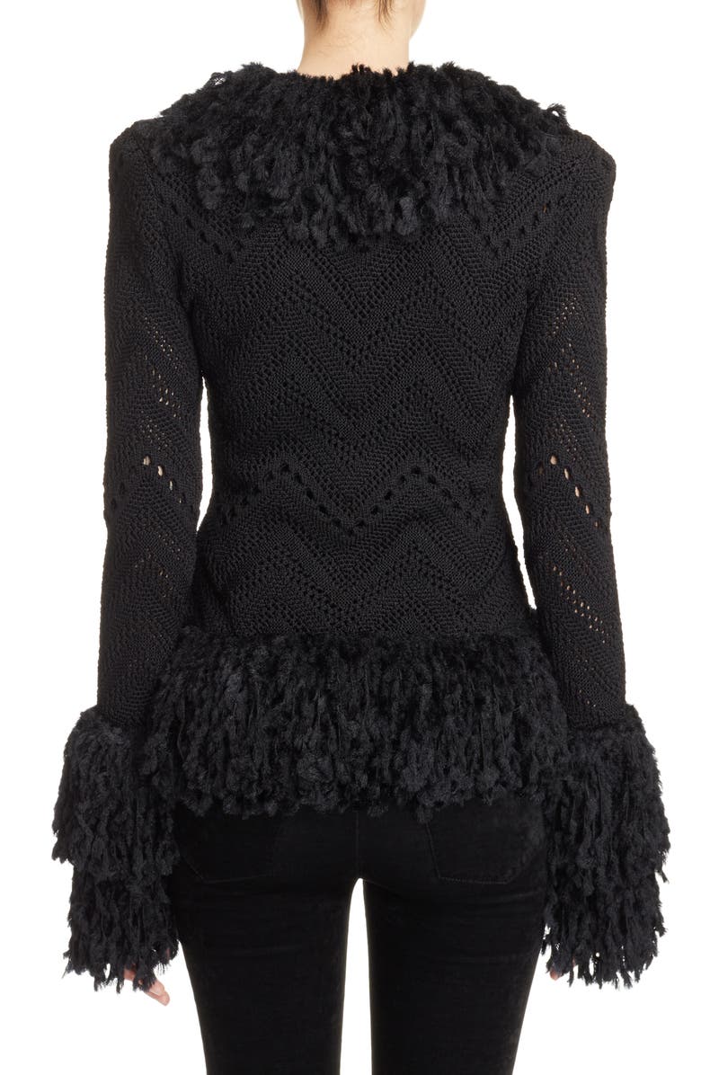 Balmain Fringe Trim Sweater Jacket, Alternate, color,