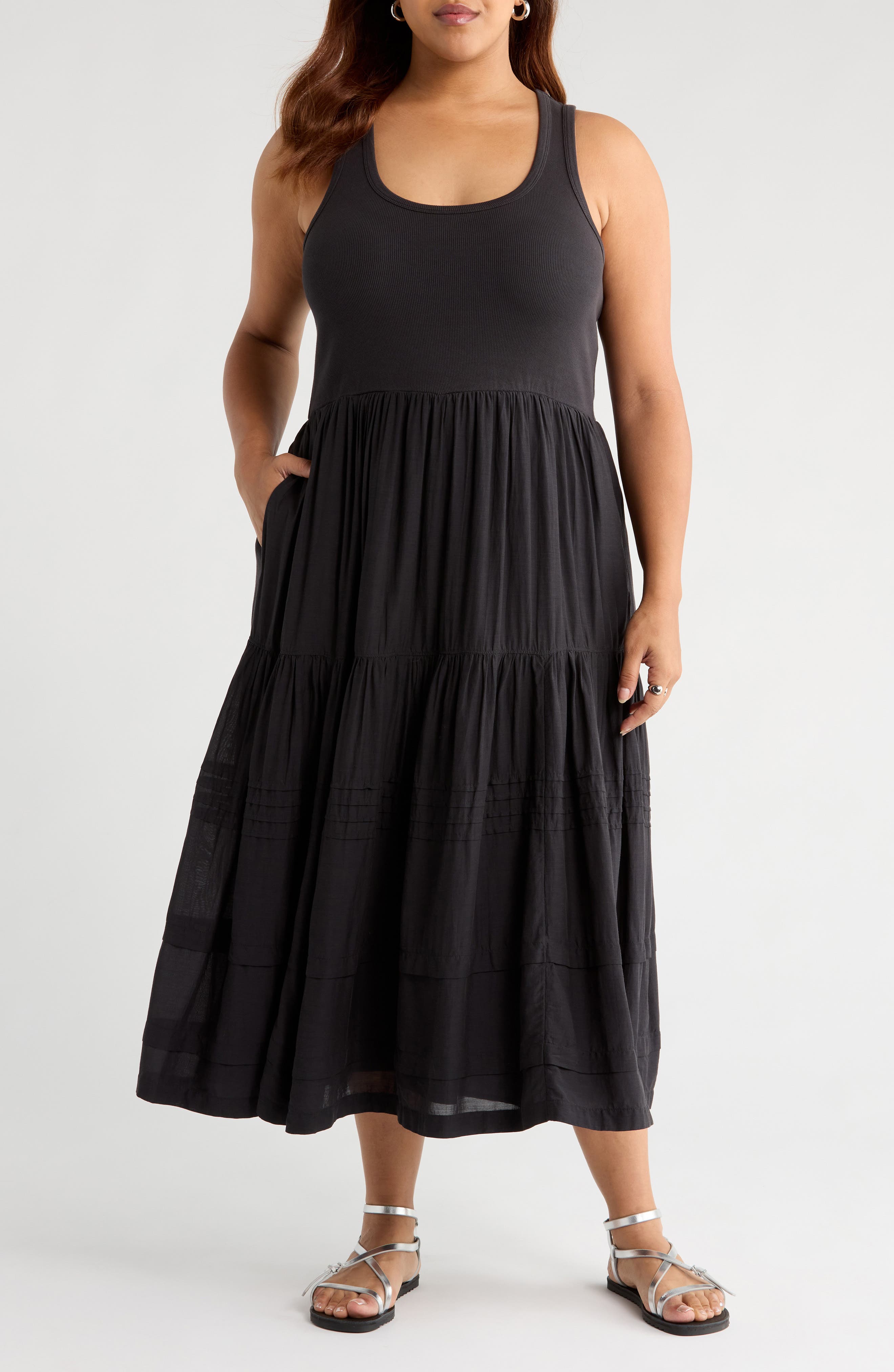 Treasure & Bond Mixed Media Cotton Blend Maxi Dress