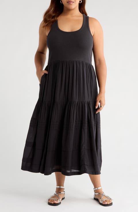 Mixed Media Cotton Blend Maxi Dress (Plus)