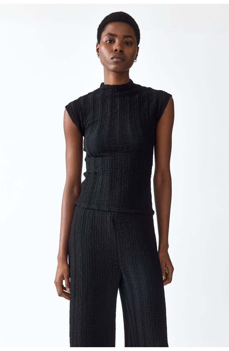 H&M Textured Jersey Trousers, Alternate, color, Black