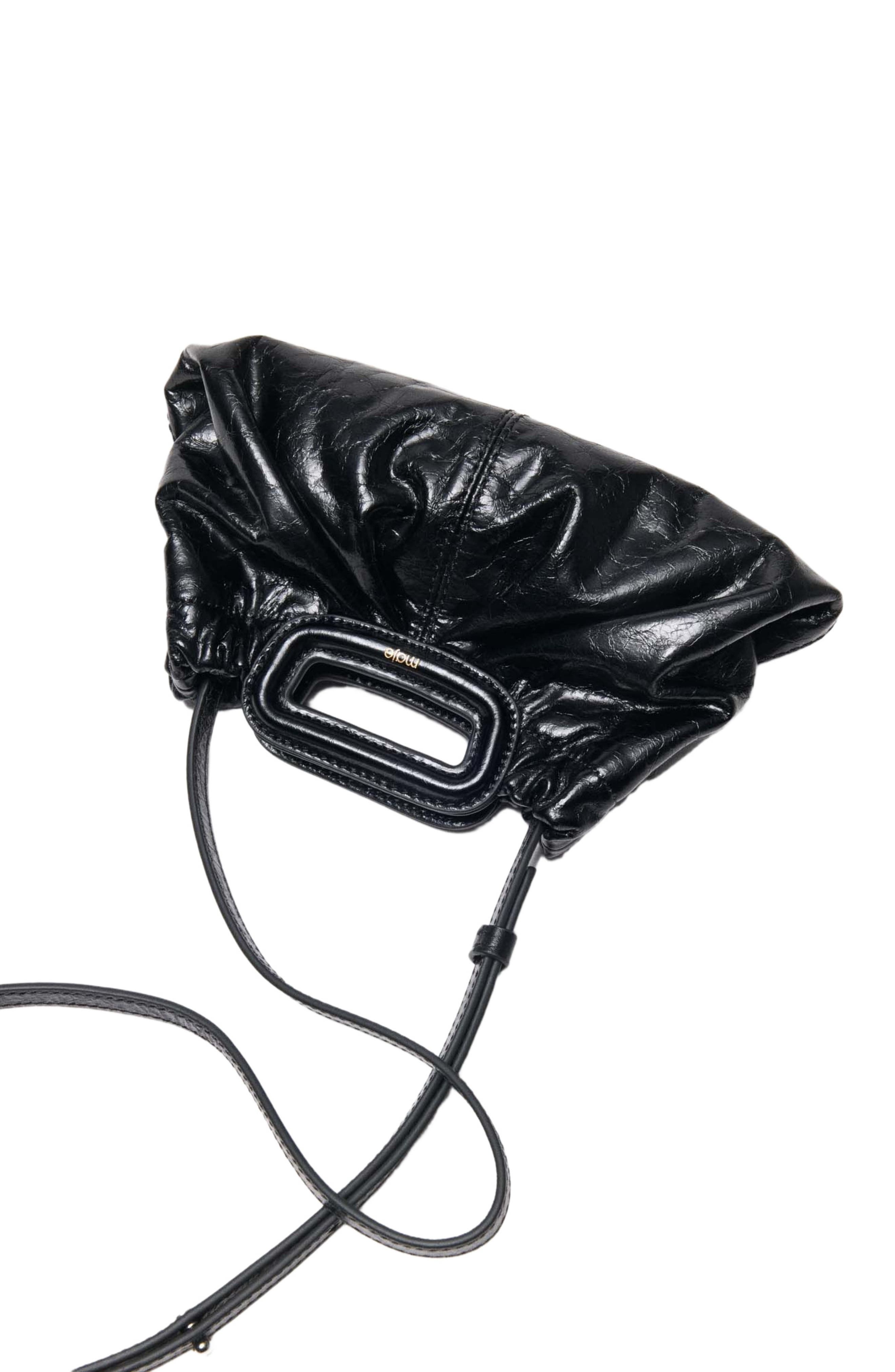 maje Crackled leather mini clutch, Alternate, color, Black