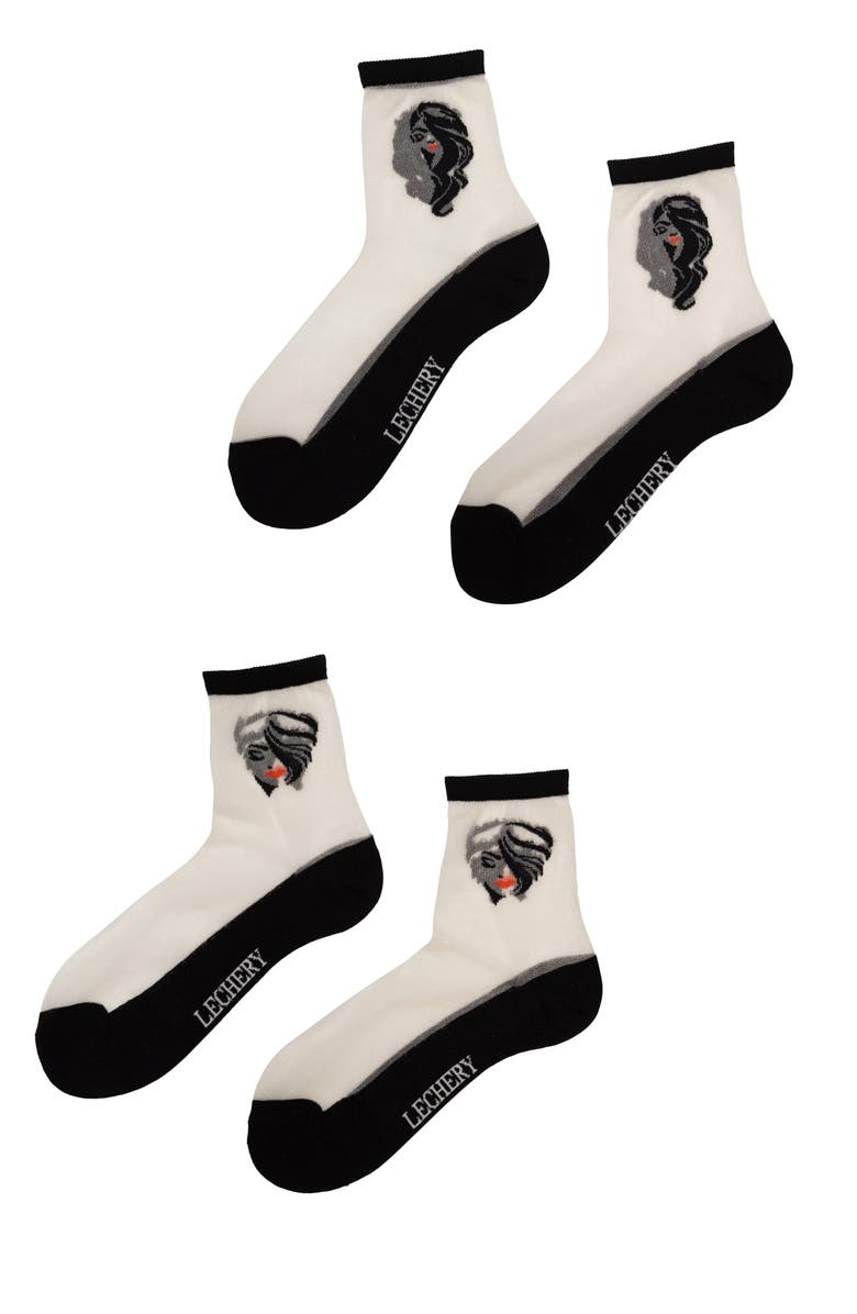 LECHERY<sup>®</sup> 2-Pack Diva Icon Fatale Sheer Crew Socks, Main, color,