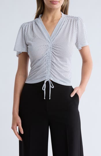 Adrianna Papell Ruched Tie Front Top In Gray