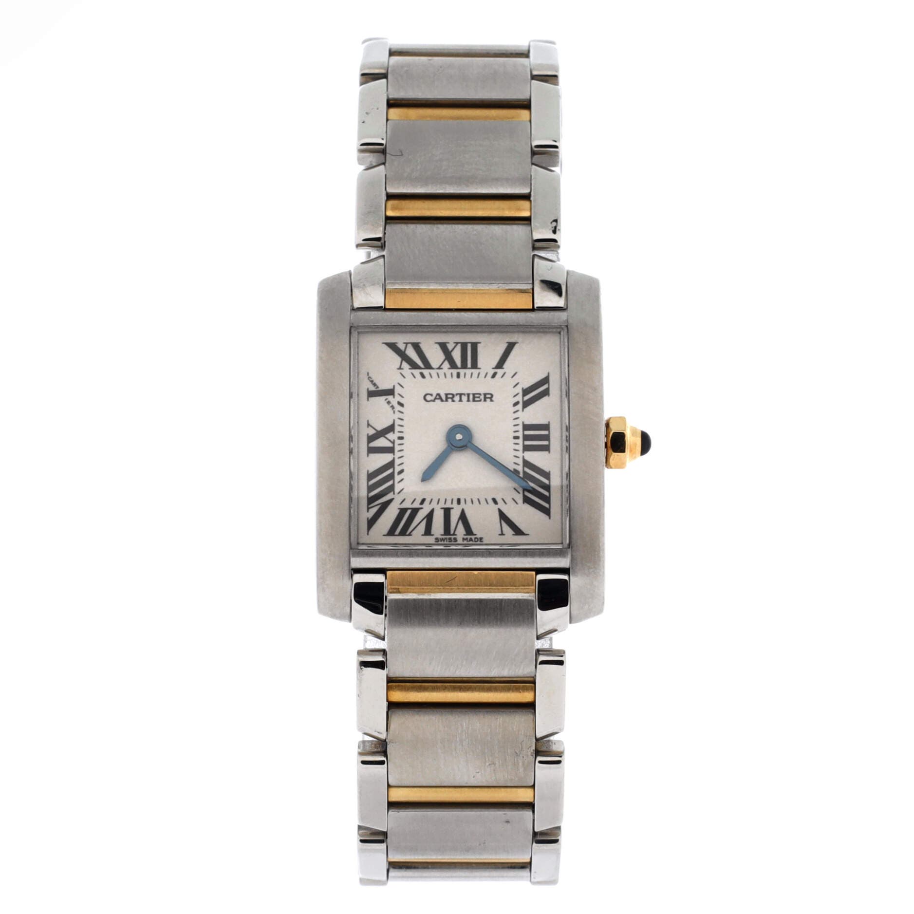 Tank Francaise Quartz Watch Stainless Steel and Yellow Gold 20, Main, color, Metallic Silver