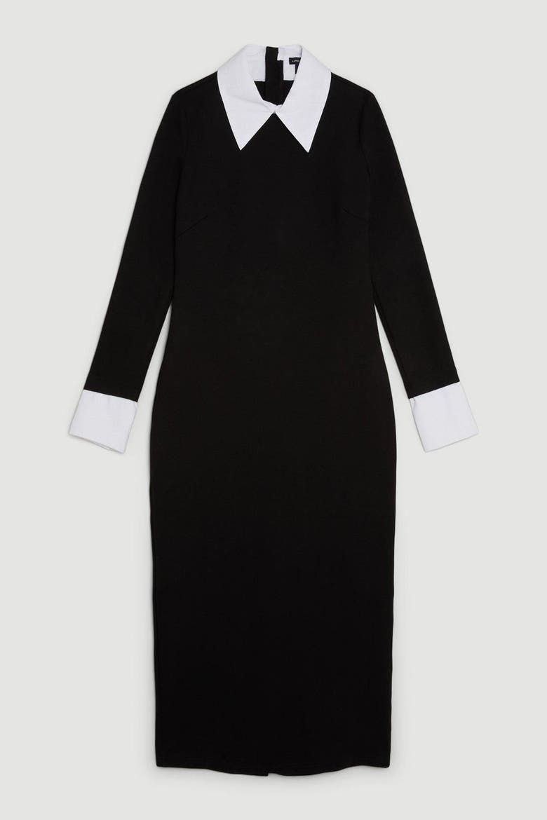 Jersey Cotton Poplin Midi Collar Dress, Alternate, color, Mono