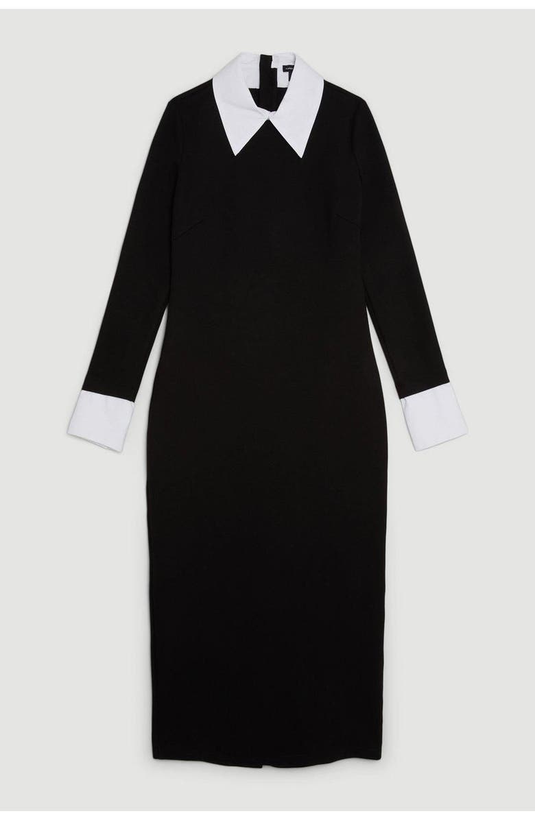 Karen Millen Jersey Cotton Poplin Midi Collar Dress, Alternate, color, Mono