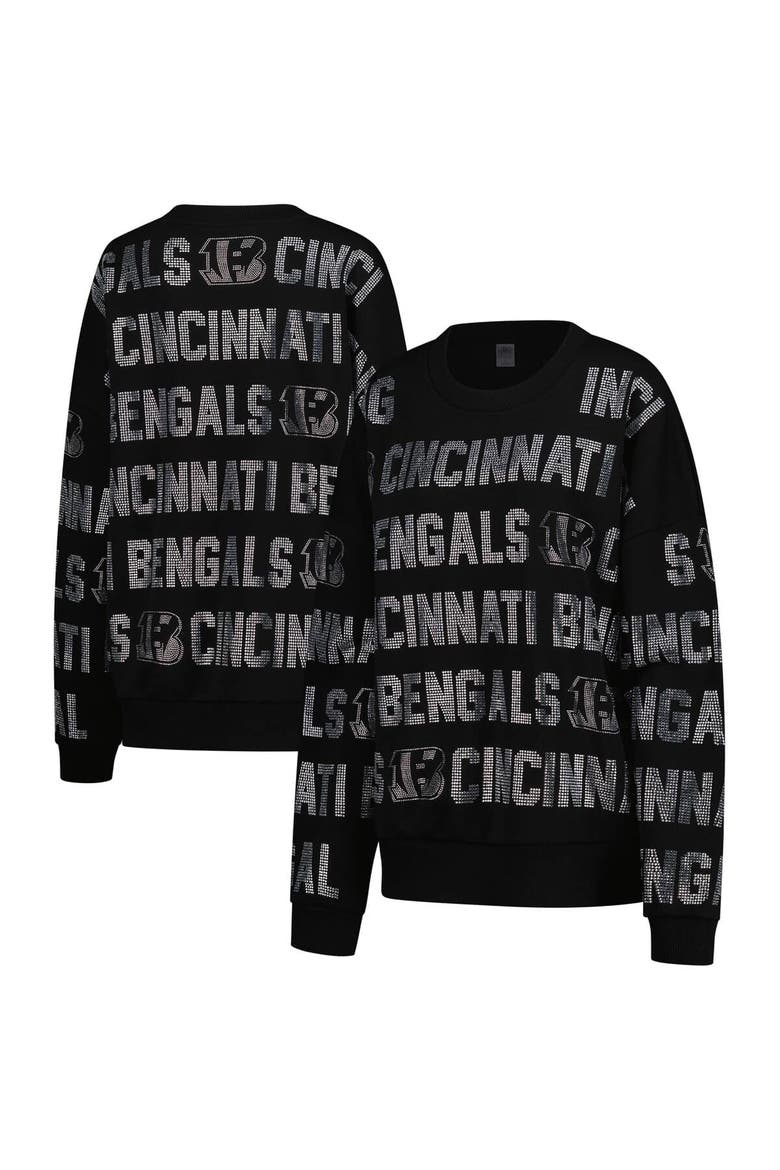 Women's Gameday Couture Black Cincinnati Bengals Oversized Hype Era Rhinestone Text Sweatshirt, Main, color, Black