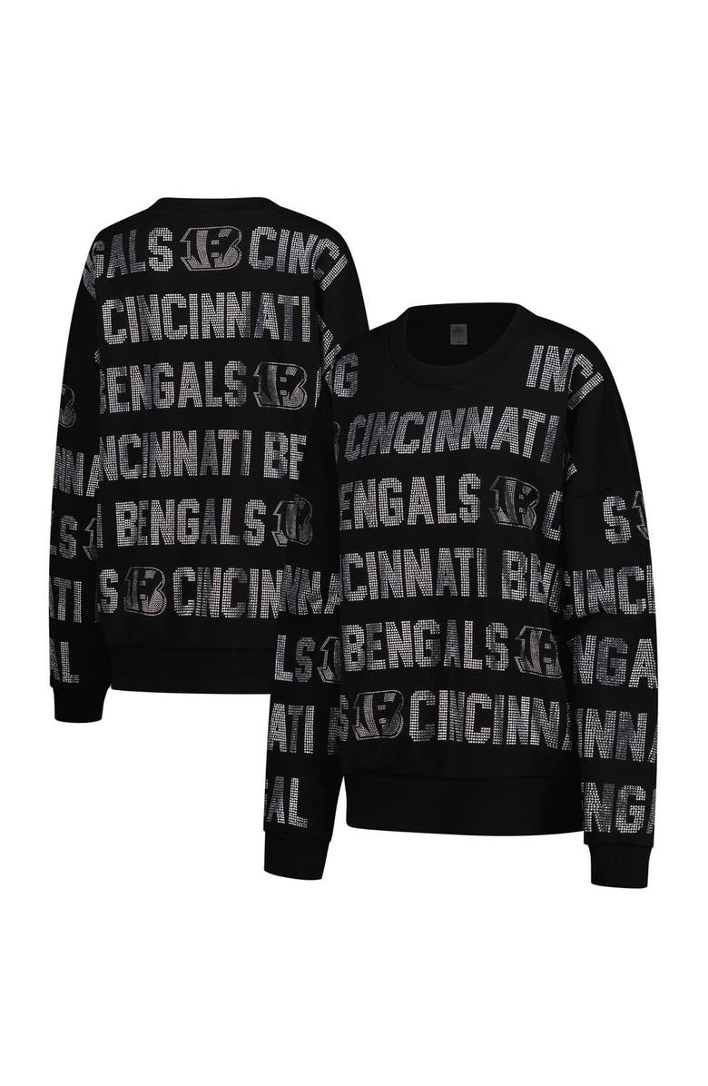 GAMEDAY COUTURE Women
s Gameday Couture Black Cincinnati Bengals Oversized Hype Era Rhinestone Text Sweatshirt, Main, color, Black