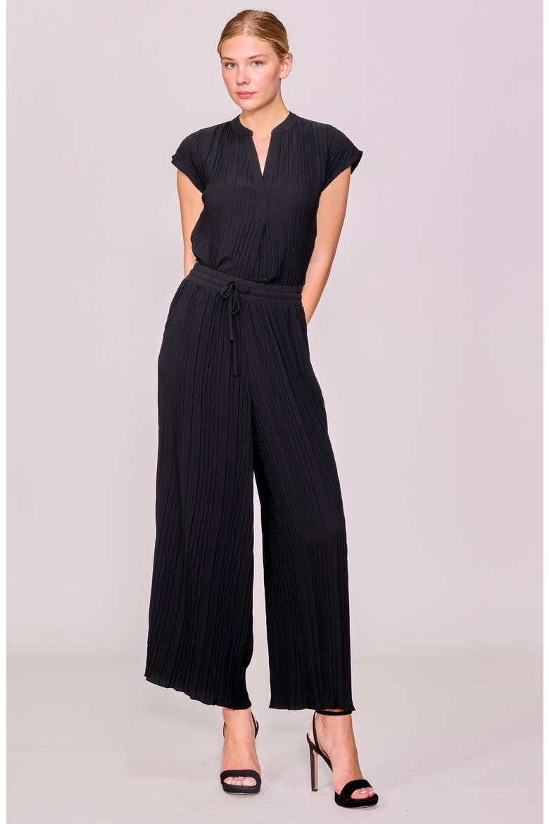 Crinkle Pleat Wide Leg Drawstring Pants, Alternate, color, BLACK