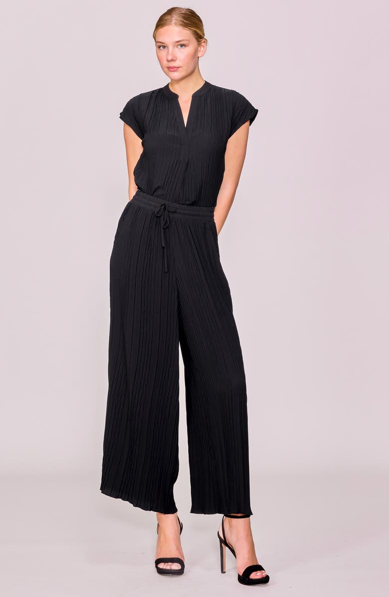 MELLODAY Crinkle Pleat Wide Leg Drawstring Pants, Alternate, color, Black