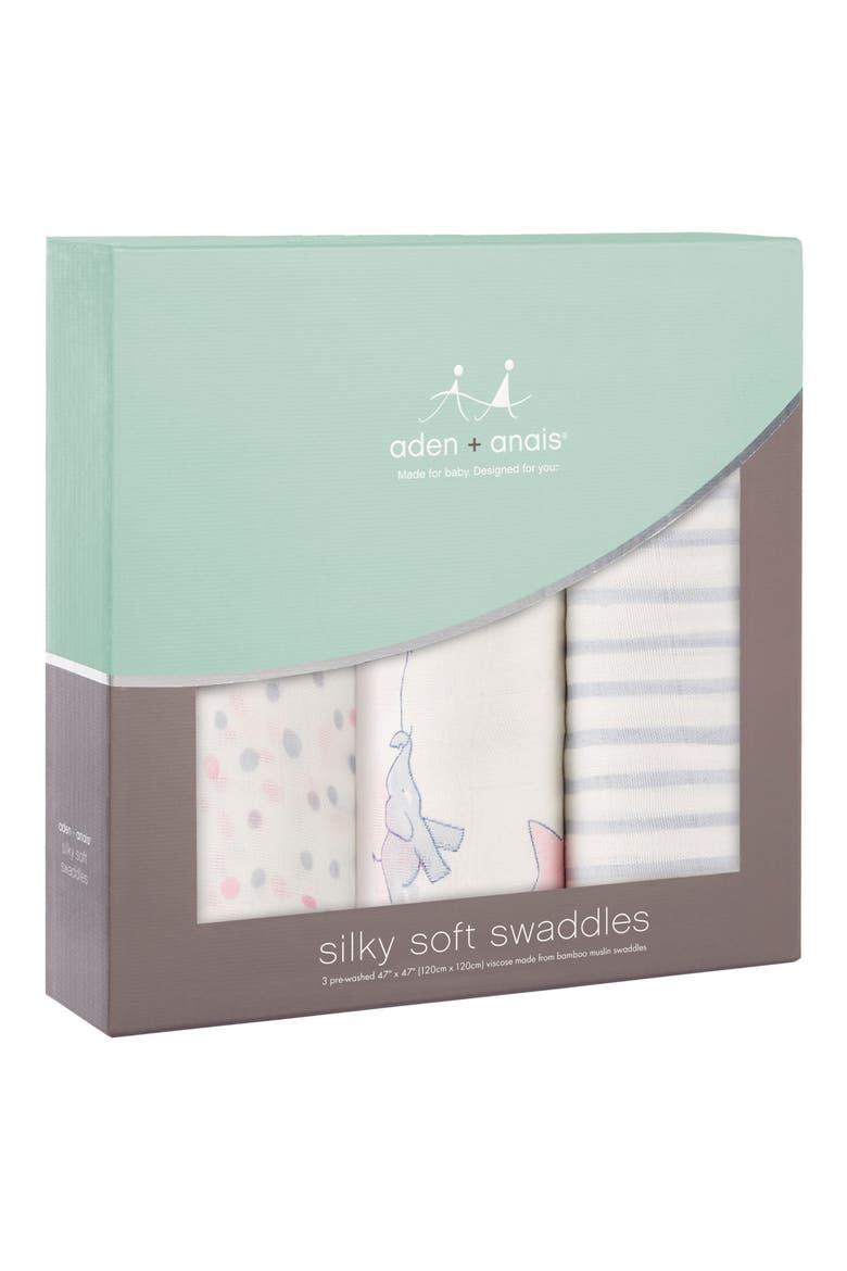 Silky Soft Pack of 3 Swaddling Cloths (Nordstrom Exclusive), Alternate, color, ELEPHANT STAR/ BLUSH
