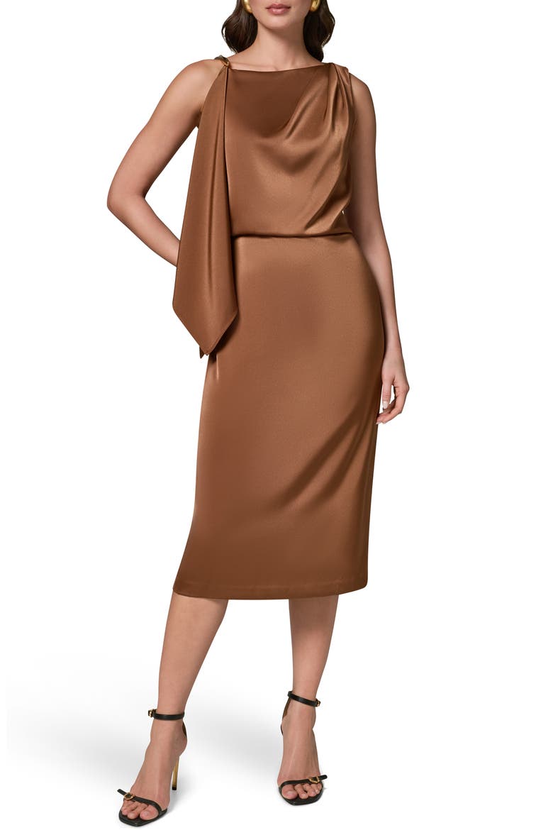 Drape Sheath Midi Dress, Main, color, RUSSET