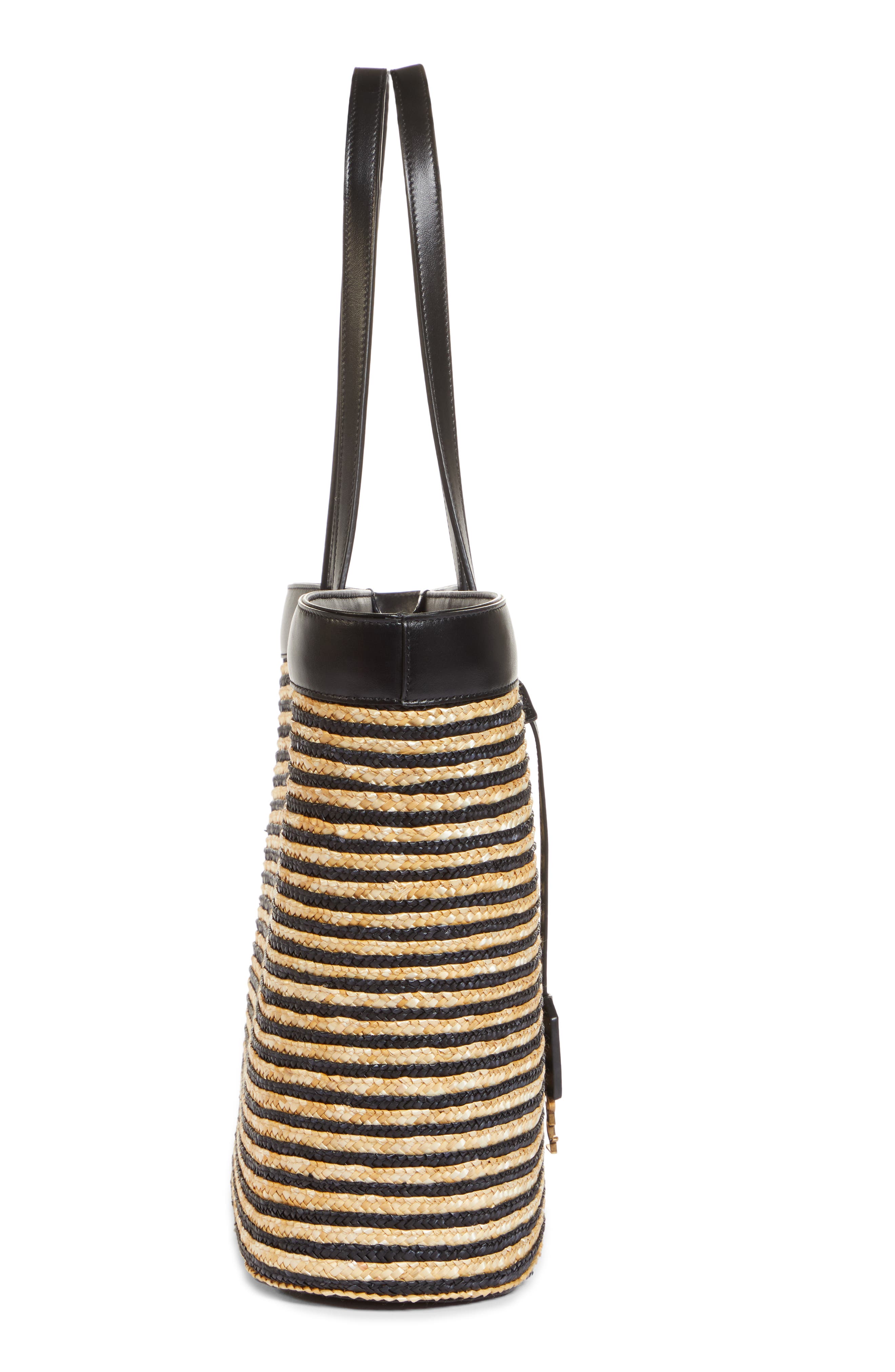 Saint Laurent Stripe Straw Shopper, Alternate, color, 