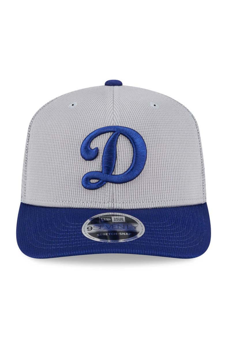 New Era Men's New Era  Gray/Royal Los Angeles Dodgers 2025 Batting Practice 9SEVENTY Stretch-Snap Trucker Hat, Alternate, color, 