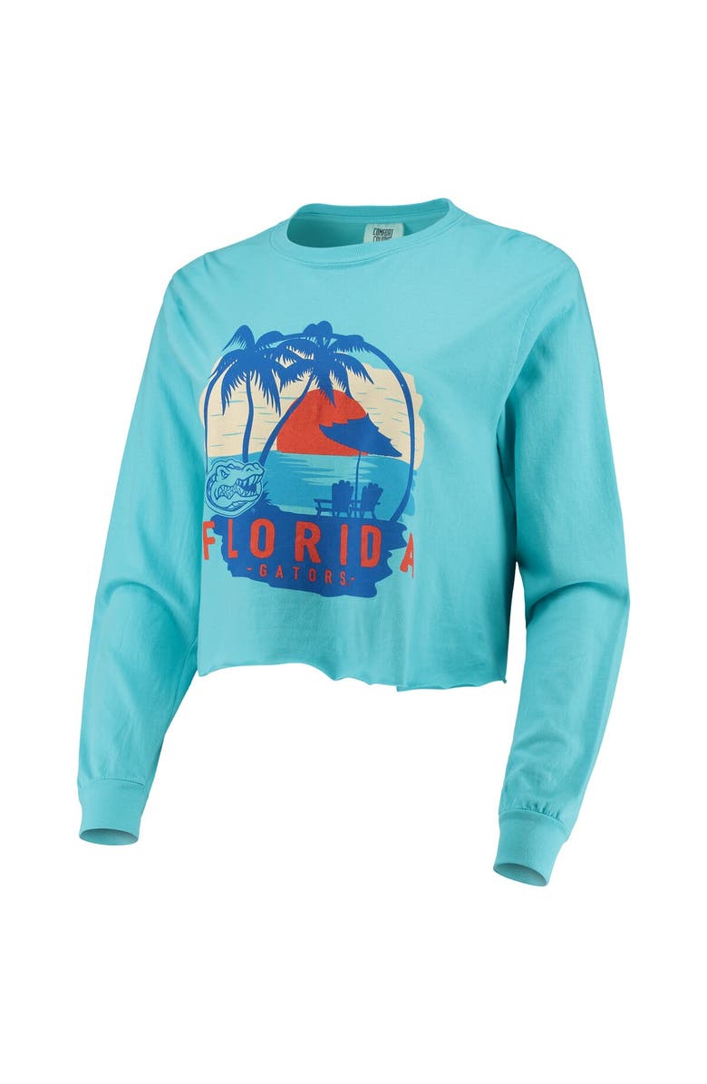IMAGE ONE Women's Teal Florida Gators Palm Trees Sunset Long Sleeve Crop Top, Alternate, color, 