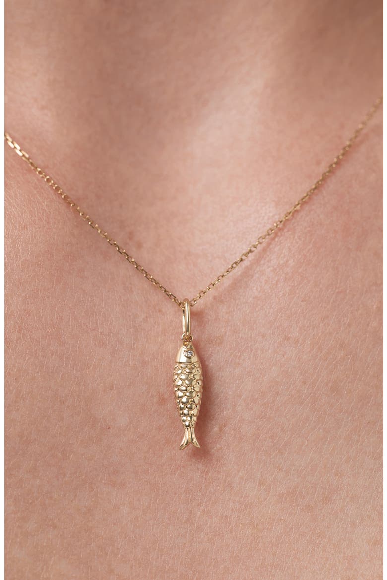 Solid Yellow Gold - Gold Fish Necklace, Alternate, color, Gold