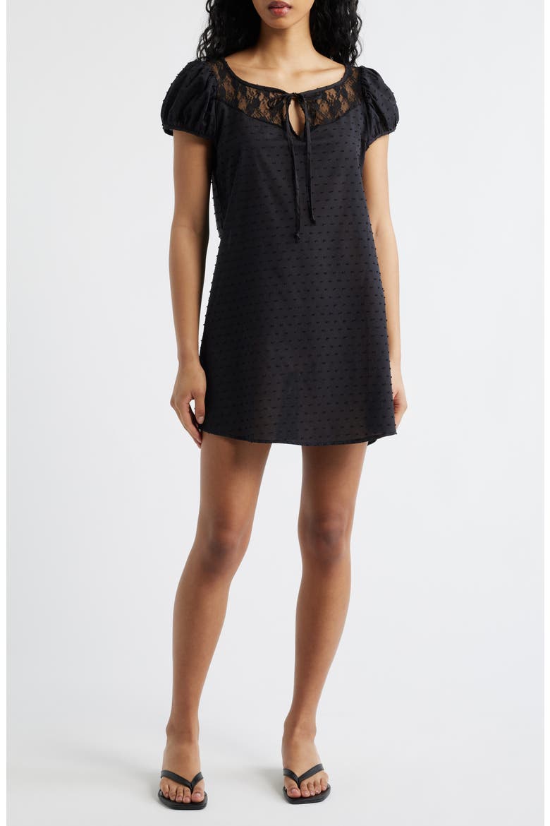 The Margaret Lace Trim Minidress, Main, color, BLACK