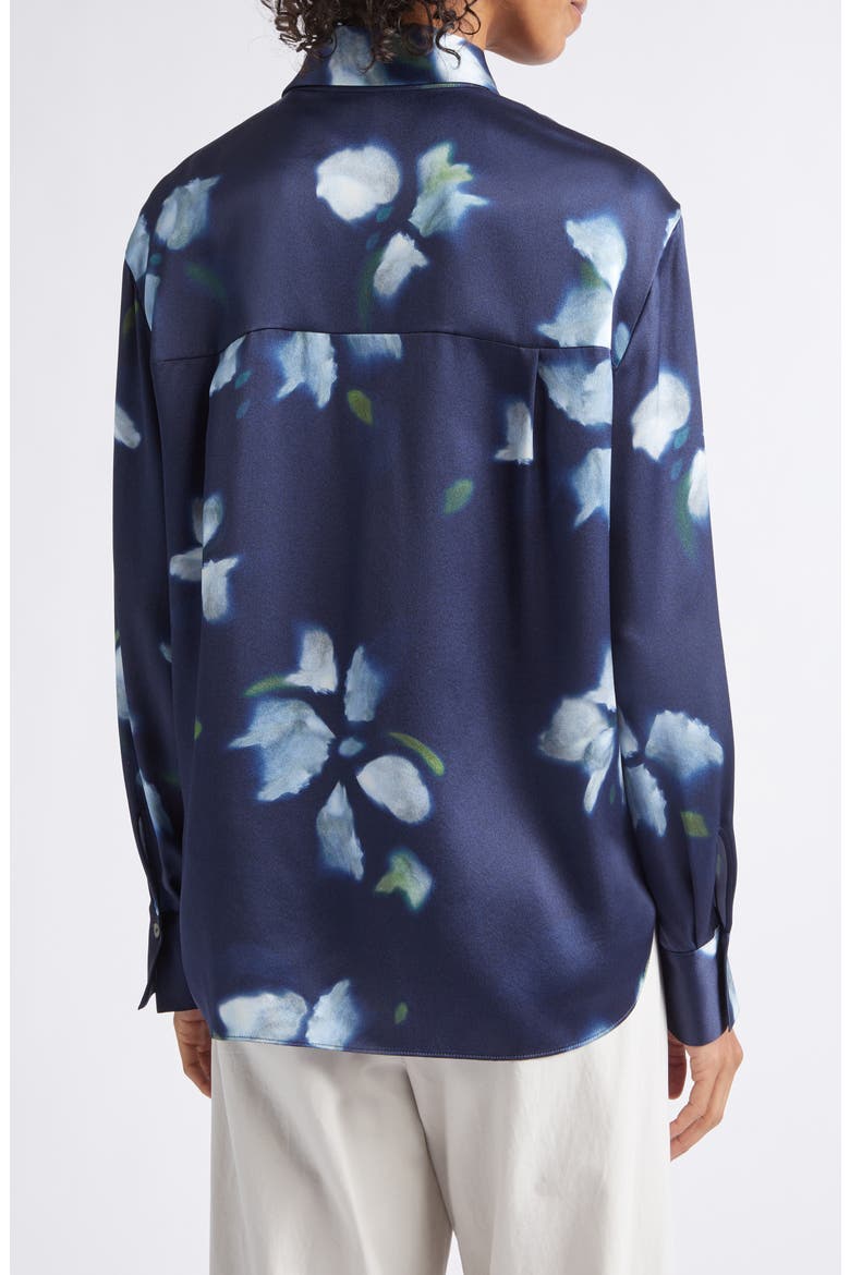 Petal Blur Floral Silk Button-Up Shirt, Alternate, color, DARK NAVY