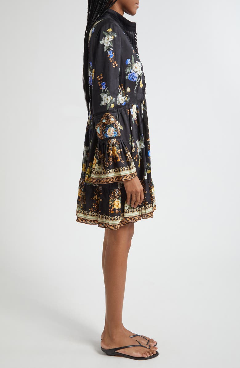 Camilla Ottoman Elegance Long Sleeve Linen & Silk Minidress, Alternate, color, Ottoman Elegance