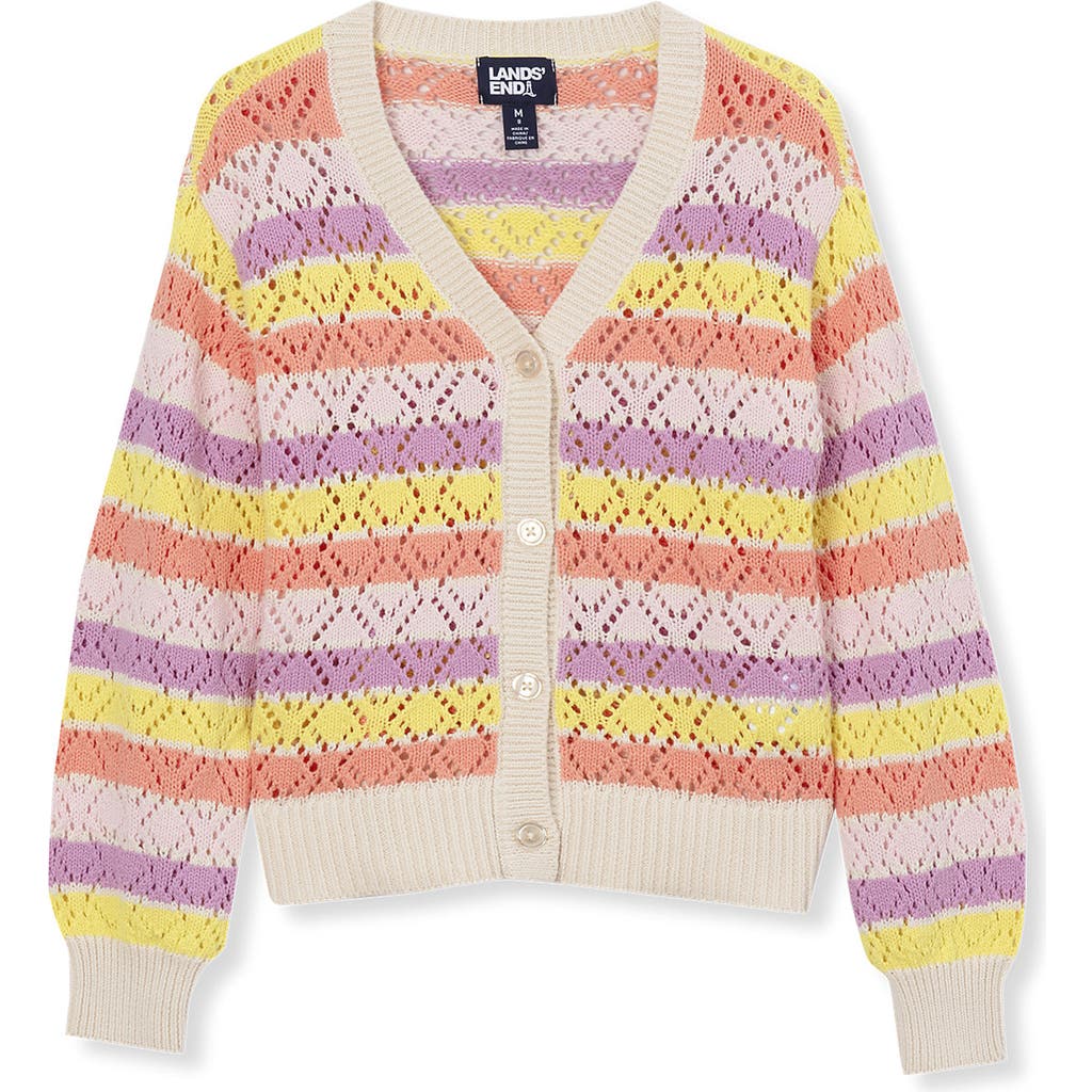 LANDS' END LANDS' END GIRLS BUTTON FRONT CABLE CARDIGAN