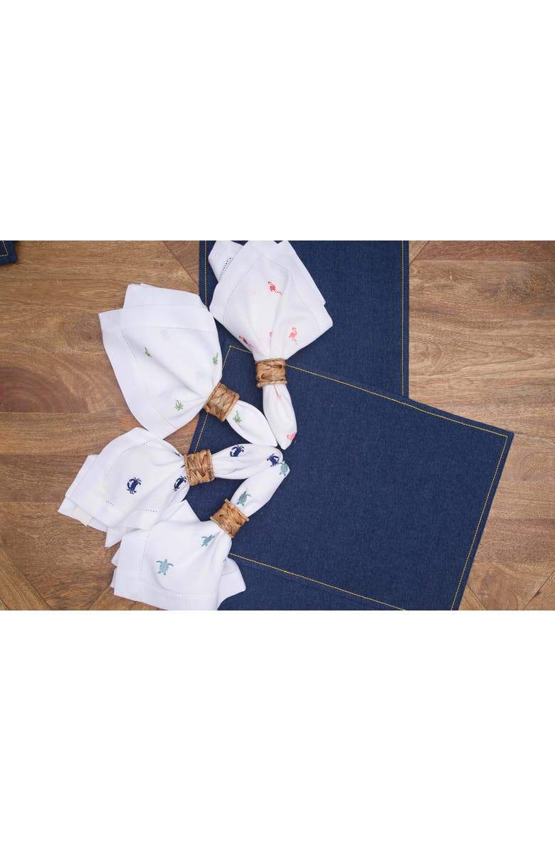 C&F Home Navy Crab Embroidered Machine Washable Hemstitch Napkins Set of 6, Alternate, color, Blue