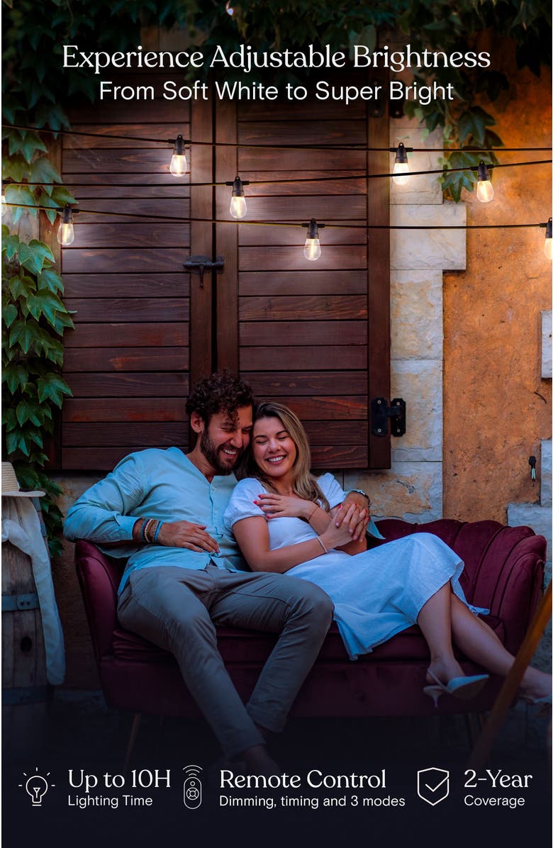 Brightech 27 ft or 48 ft, Solar‑Powered Heavy Duty LED Outdoor String Lights, Weatherproof and Shatterproof Bulbs, Alternate, color, 48 Ft 15 Bulbs | Soft White