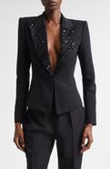 Balmain Crystal Zebra Stripe Wool Grain de Poudre Jacket