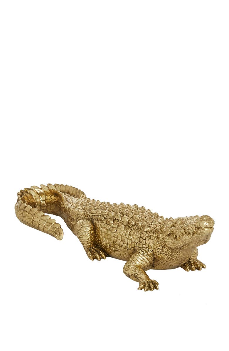 WILLOW ROW Goldtone Polystone Traditional Crocodile Sculpture, Main, color, 