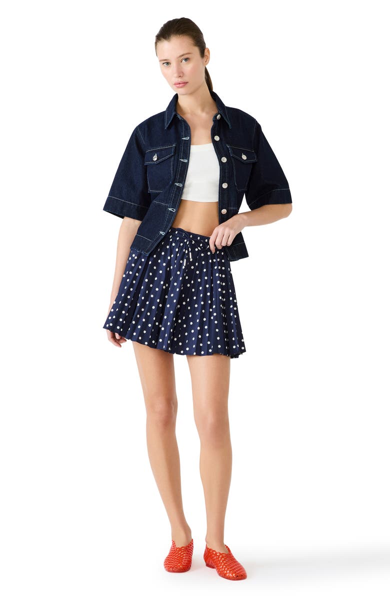 Steve Madden Tyria Polka Dot Cotton Pleated Miniskirt, Alternate, color, Sailor Blue
