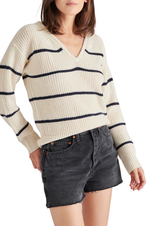 Steve Madden Kaitlyn Stripe V-neck Sweater In White