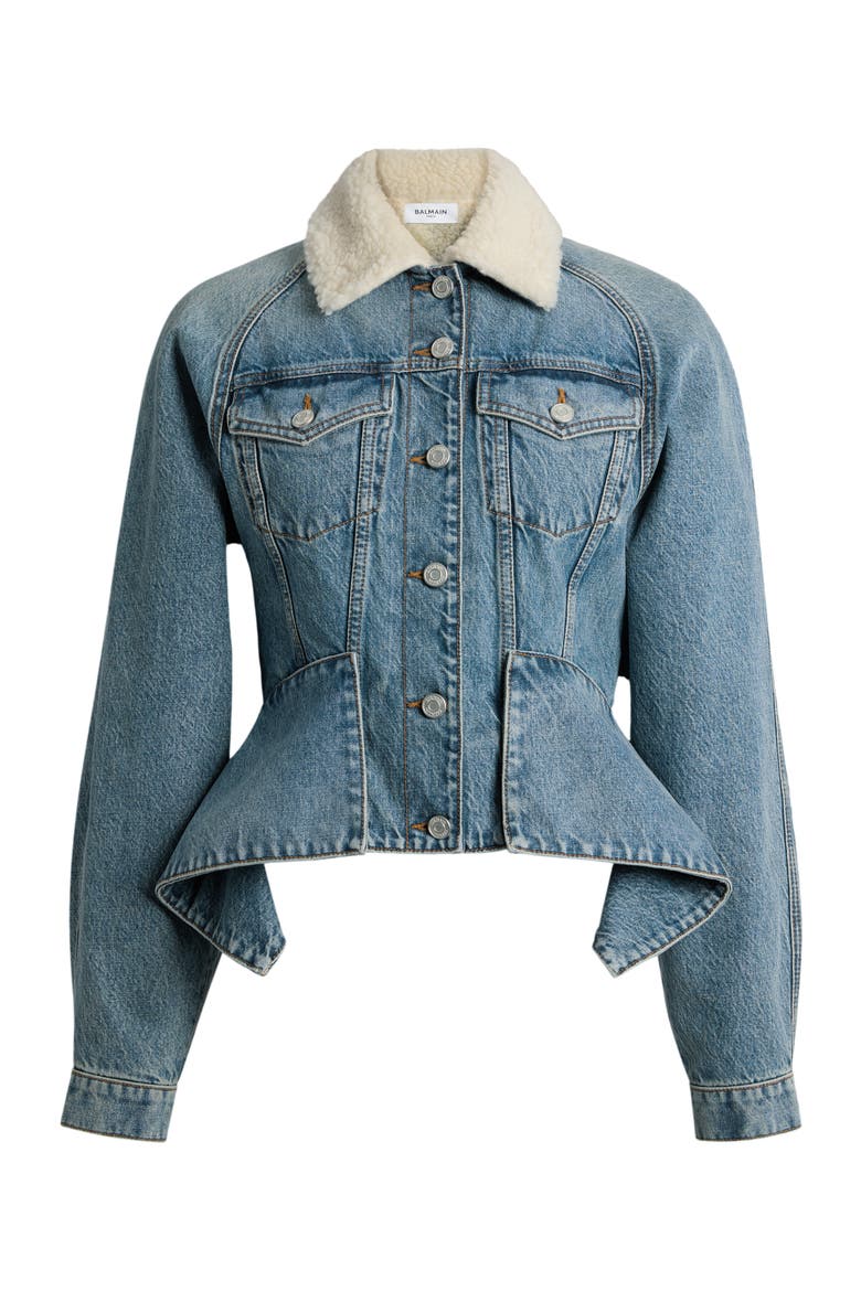 Faded Denim Peplum Jacket, Alternate, color, blue