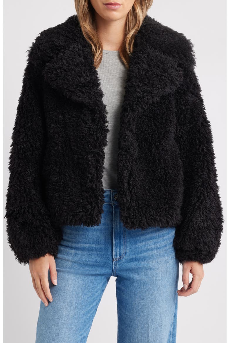 Short Faux Fur Jacket, Main, color, BLACK