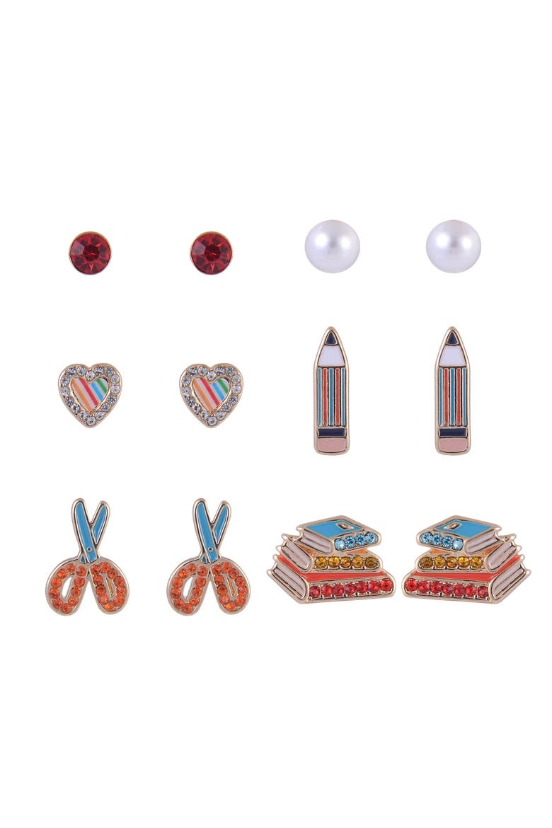 School Theme 6 Pack Stud Earring Set, Alternate, color, Yellow