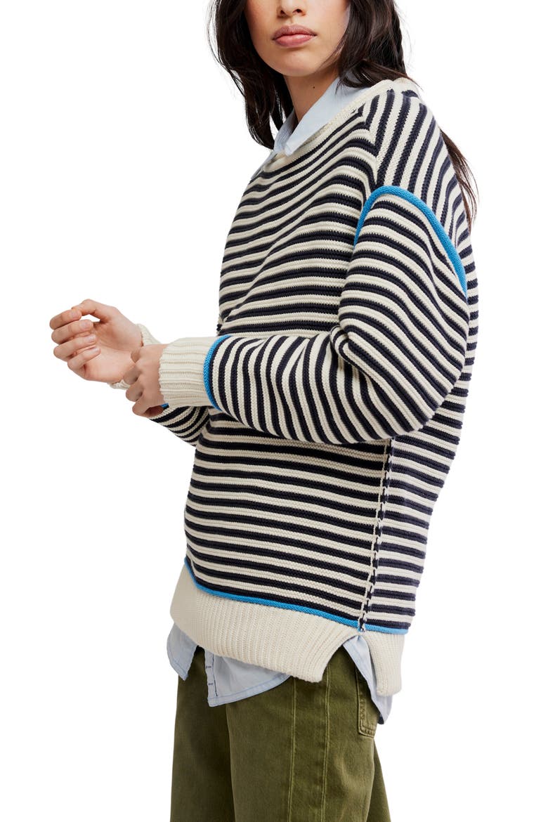 We The Free Stripe Cotton Sweater, Alternate, color, CHARCOAL COMBO
