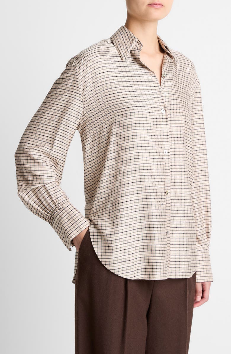Vince Micro Check Button-Up Shirt, Alternate, color, Taupe Multi