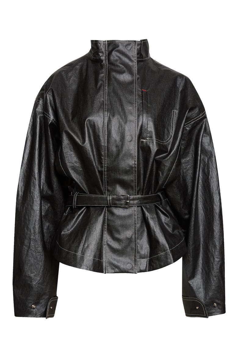 Le Blouson Ciro Belted Coated Linen Jacket, Alternate, color, BLACK