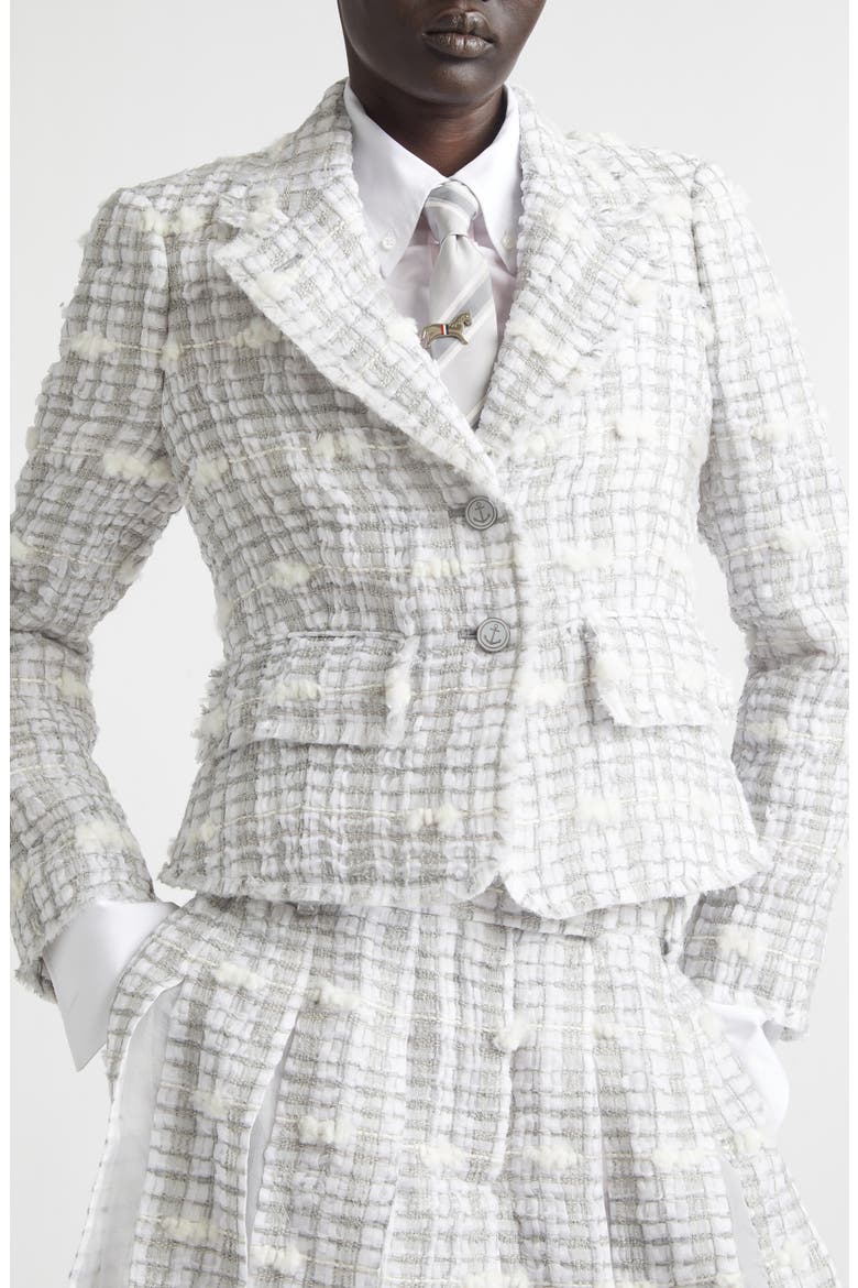 Crop Sculpted Shoulder Pouf Tweed Jacket, Alternate, color, MEDIUM GREY