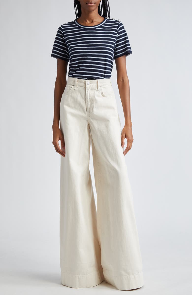 Veronica Beard Carla Stripe Crewneck Cotton T-Shirt, Alternate, color, Navy/ Light Blue/ White