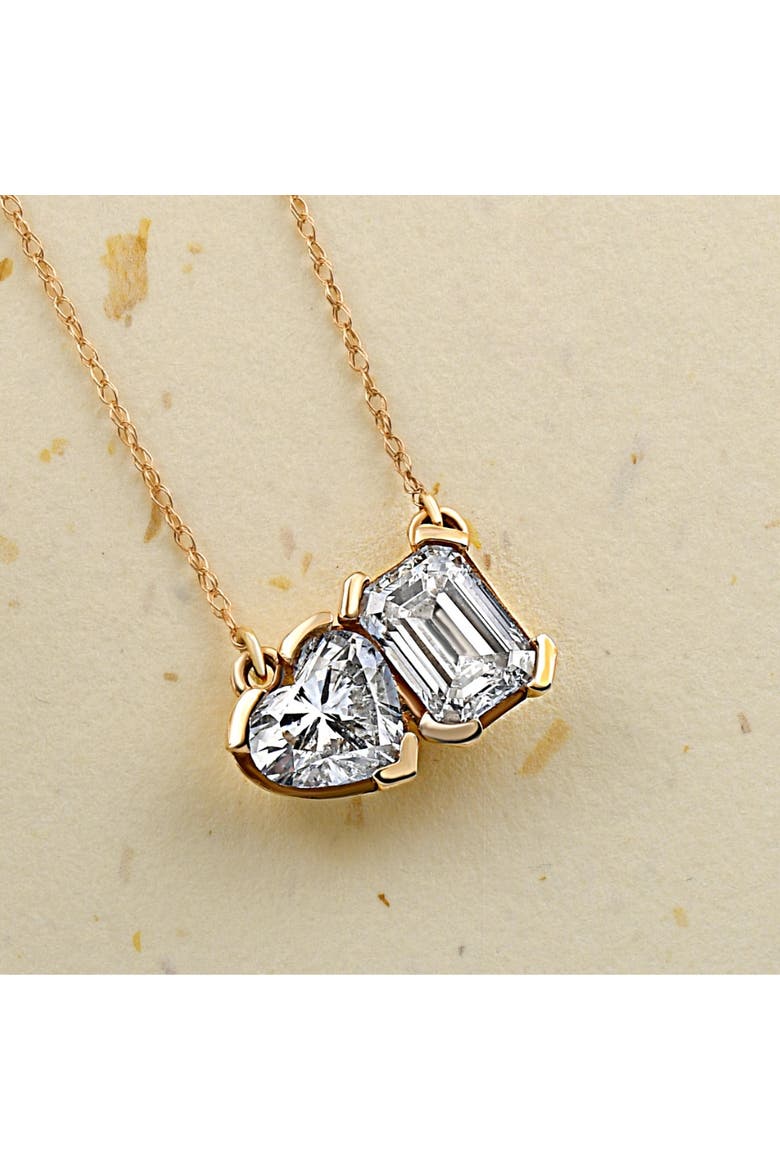 2Ct Toi Et Moi Heart Emerald Diamond Pendant 14k Gold 18" Necklace Lab Grown, Alternate, color, White Gold
